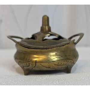 Vintage Brass Censer Tripod Incense Burner Lid Xuande Mark Asian Decor